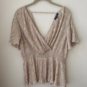 Express Beige and Gold Pleated Blouse